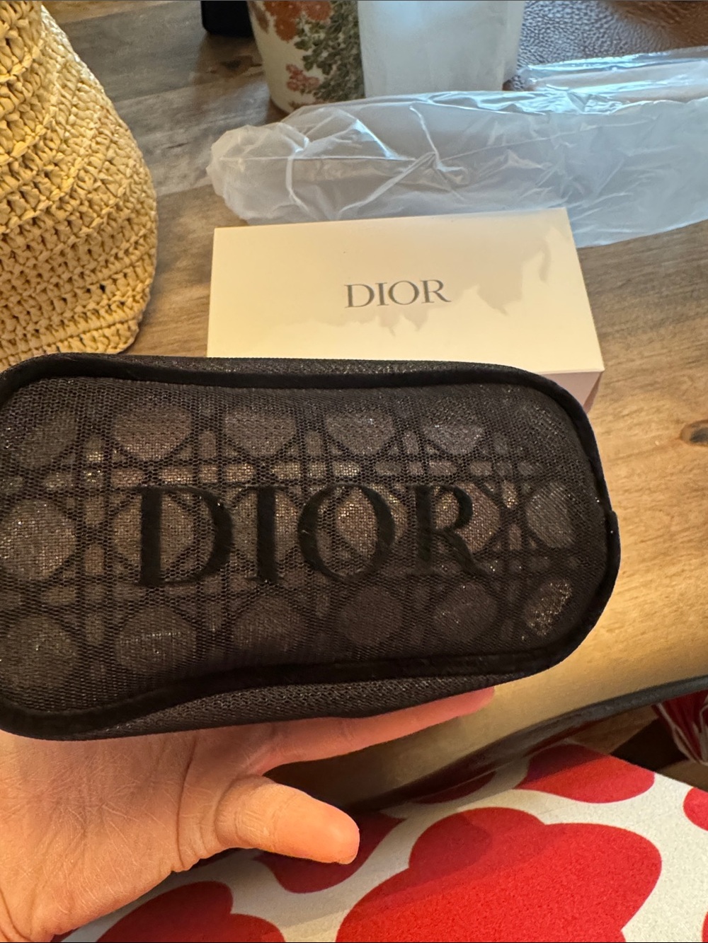 Dior Black Mesh Logo Cosmetic Pouch - Picture 5 of 5